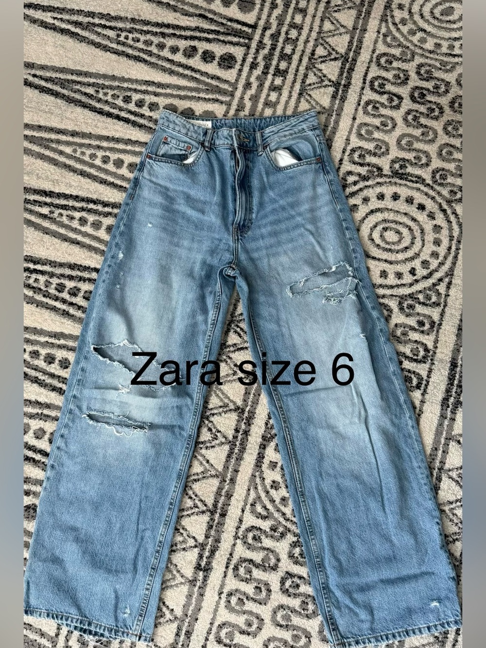 Zara Women's Wide Leg Denim Distressed High Rise